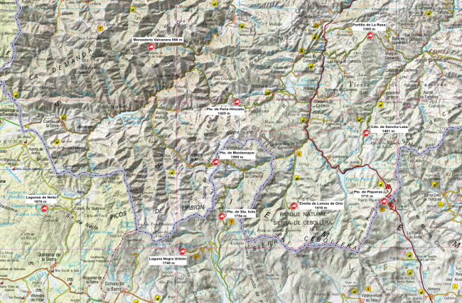 Mapa de los puertos de Cameros, Neila y Urbión.